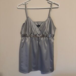 Y2K Express Silver Sequin Sleeveless V-Neck‎ Cami Tank Top Size M